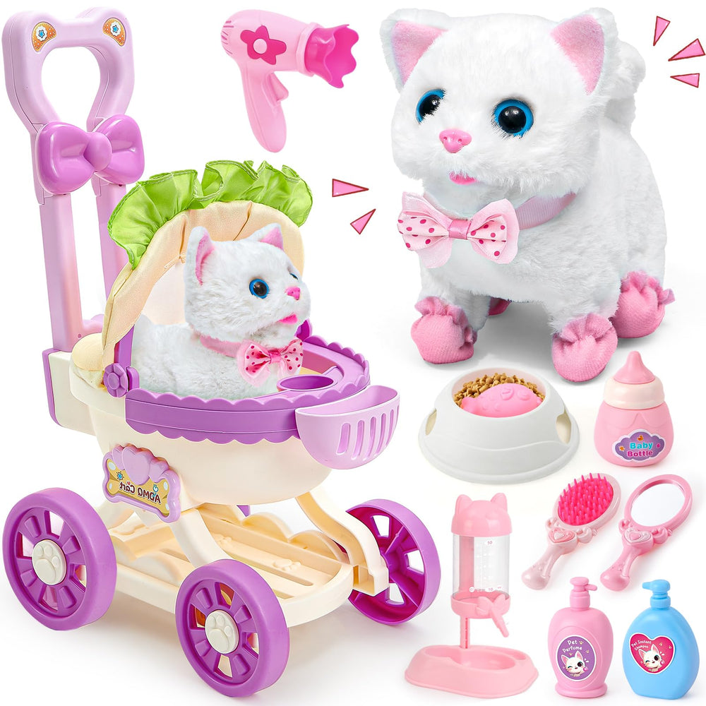 G.C interactive cat walks and meows for imaginative play and caregiver bonding.