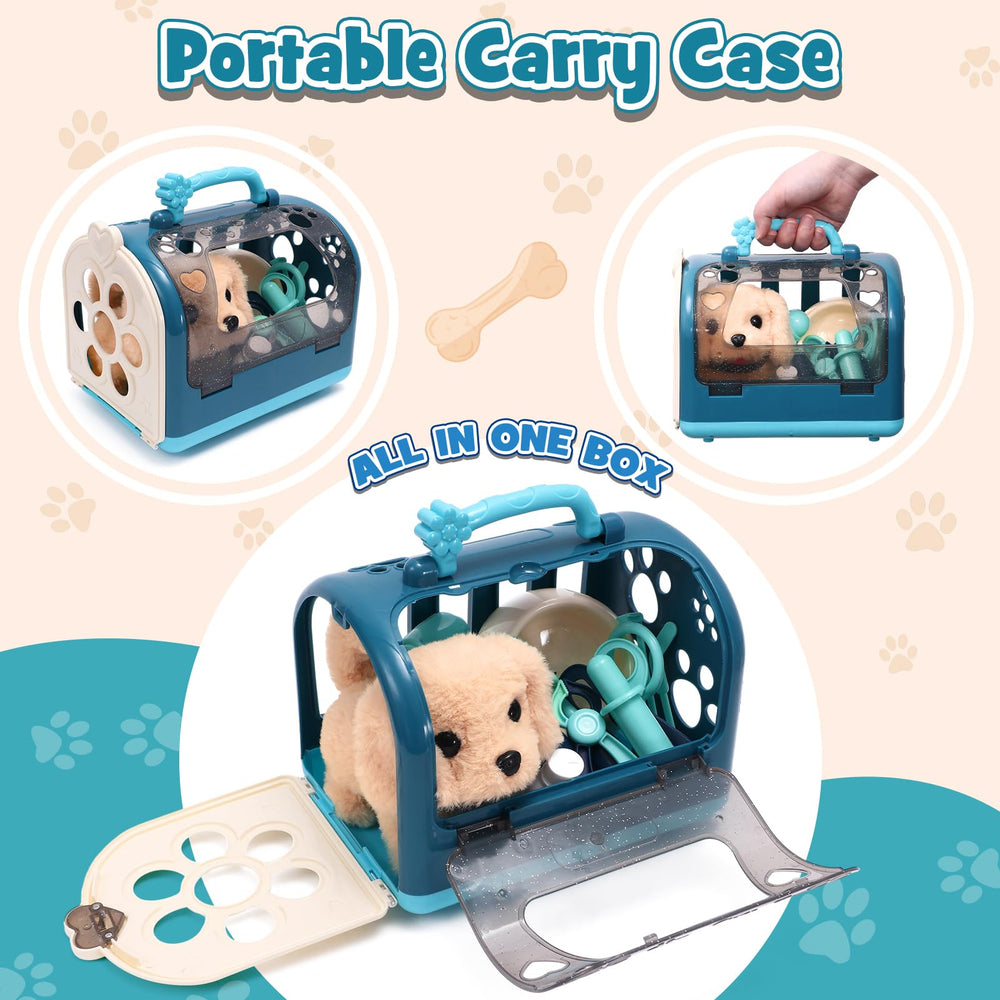 G.C plush interactive dog reacts to touch with walk, bark, tail wag, adding realism.