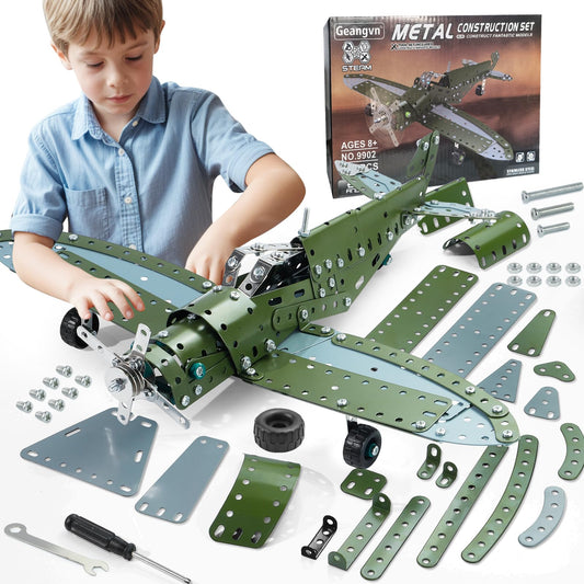 Geangvn metal model airplane kit with assembly focus and 285 pieces for ages 8+