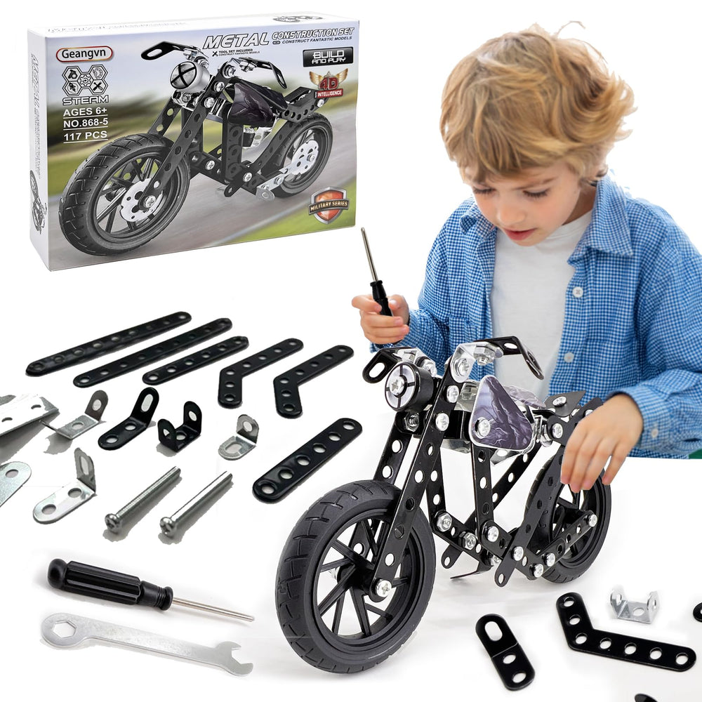 Geangvn metal model motorcycle kit 117-pcs, ready for assembly and display.