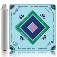 Gedgan turquoise mahjong mat with lotus butterfly artwork enhances decor and protects your table.
