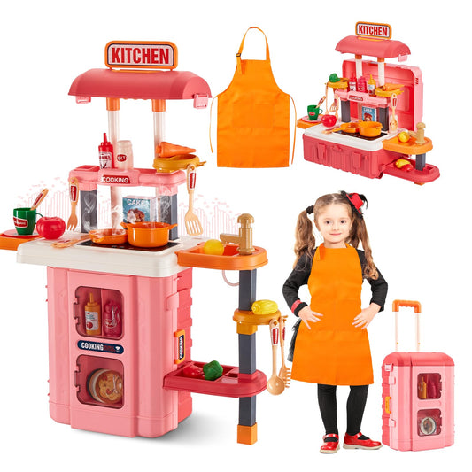 GEIYATOI 3-in-1 kids play kitchen front view with immersive sounds