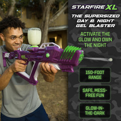 Starfire XL with UV glow activator highlighting glow-in-the-dark gameplay and visibility.