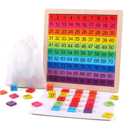 GEMEM wooden Montessori hundred board with 1–100 numbers for early math play skills.