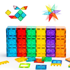 Gemmicc Magnetic Tiles round corners and non-toxic materials protect little hands.
