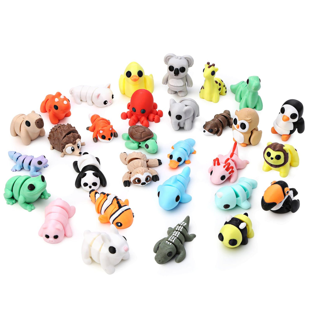 Gencokok 30-piece 3D printed animals set for desk decor and learning play.