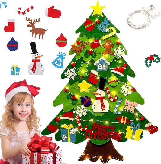 Generic Montessori felt Christmas tree mounted on wall for interactive decorating