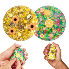 Generic Picky Pad Bee pad close-up with sunflowers and beads for calming fidgeting.