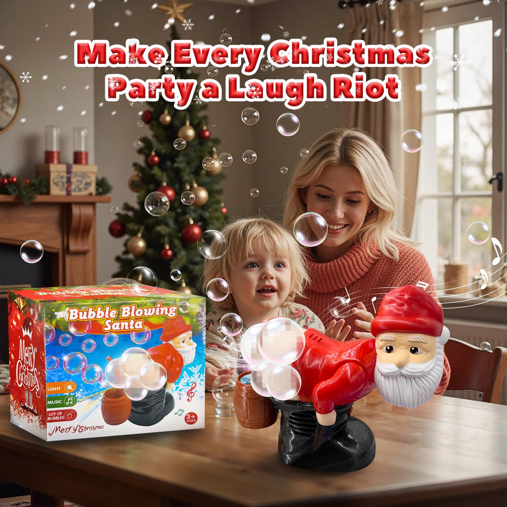 Generic Santa bubble blower bubble stream adds playful atmosphere to celebrations.