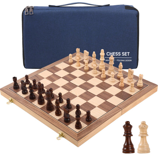 Generic Wooden Chess Set 15inch board top view, portable for travel and elegant on any table