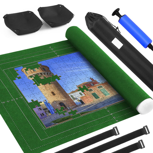 Genovega Puzzle Mat Roll Up with inflatable tube for easy transport.