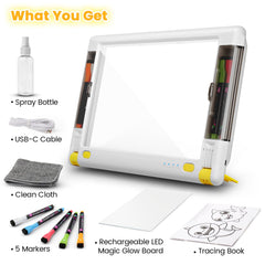 Geokay Lumiboard spray-bottle-and-cloth cleans the surface after sessions