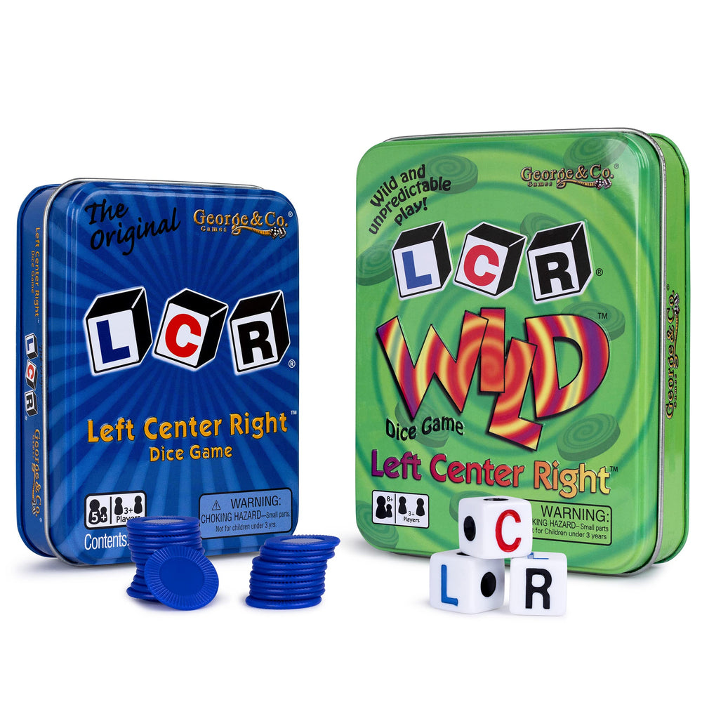 George & Company LCR Original blue tin dice game for family game night.