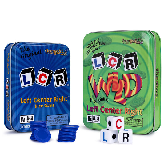 George & Company LCR Original blue tin dice game for family game night.