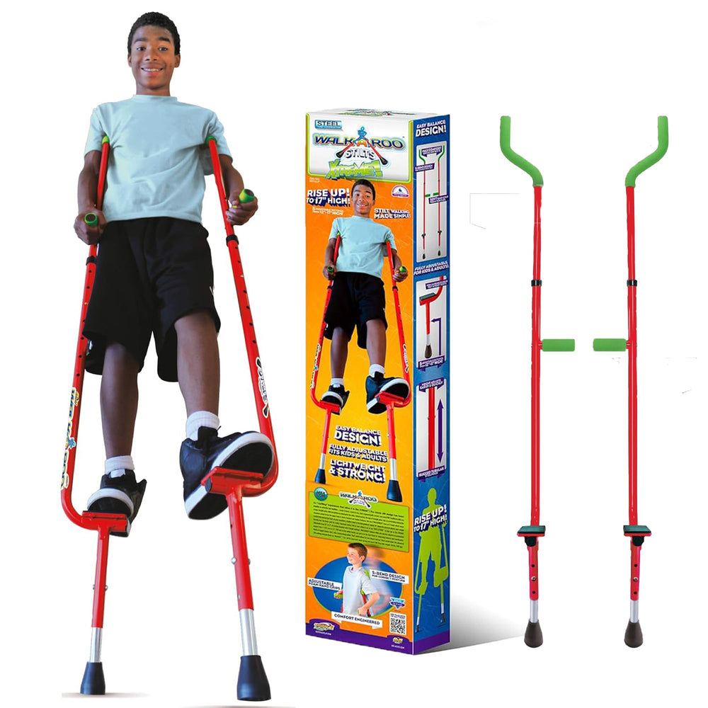 Geospace Walkaroo XTREME steel stilts shown during assembly and setup for easy use