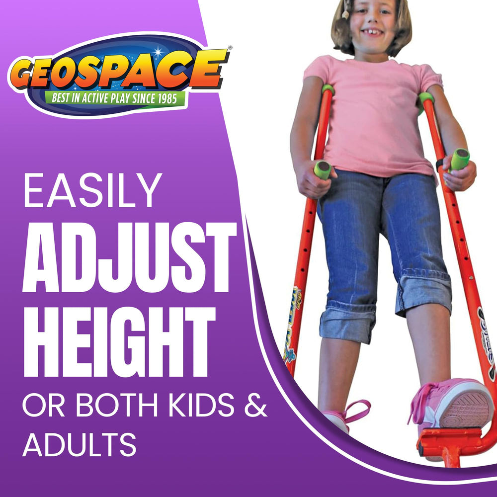 Geospace Walkaroo XTREME stilts adjusted to 12–17 inches for growing riders