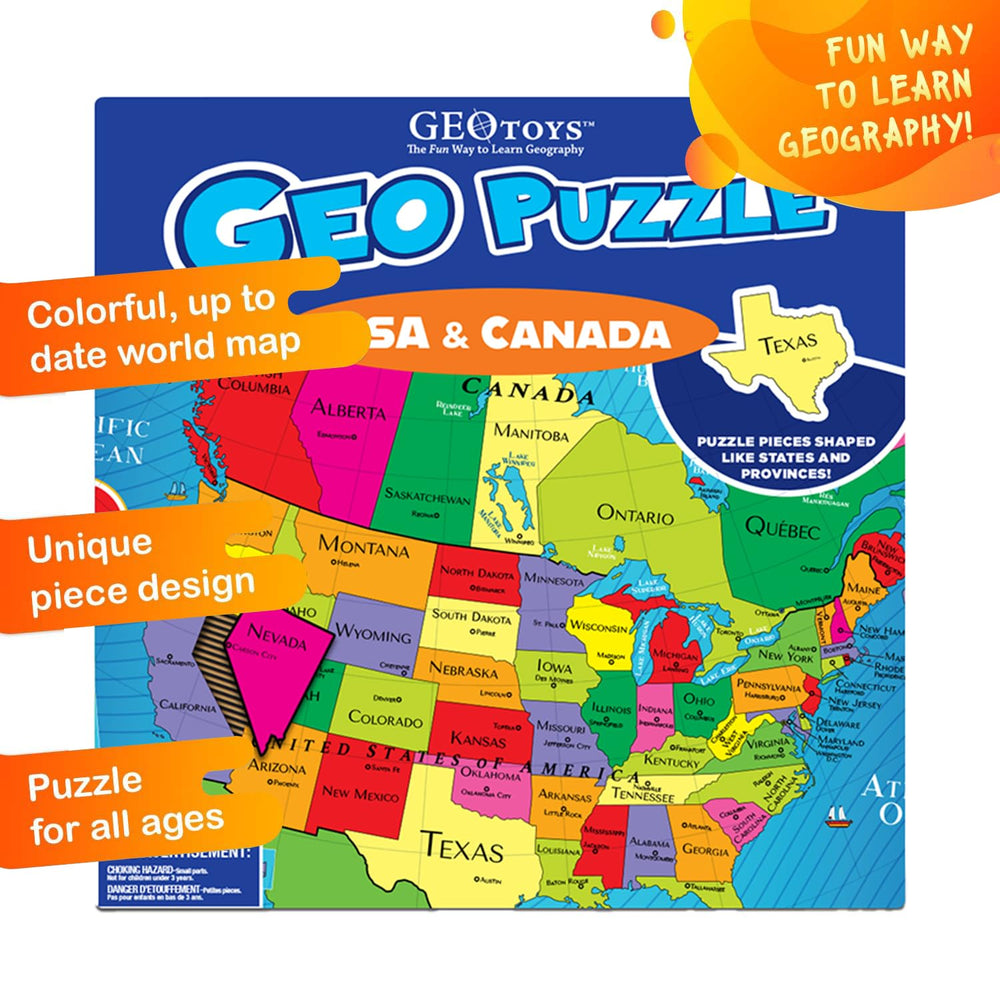 Geotoys GeoPuzzle colorful world map engages curiosity and supports exploration.