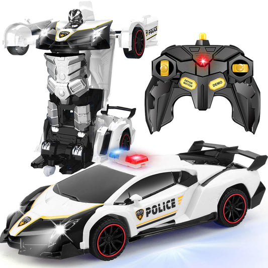 Getatoy remote transforming car front view highlighting quick car-to-robot morph for playtime variety.