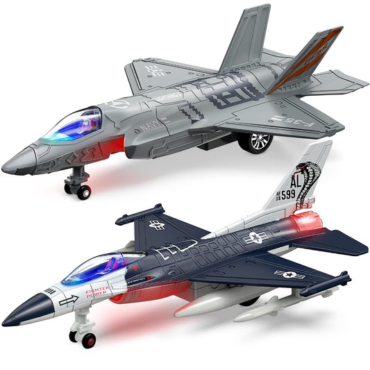 Geyiie fighter jet toy with lights and sounds for engaging toddlers.