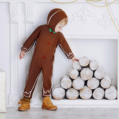 Geyoga gingerbread costume brown worn in action, kids enjoy festive play