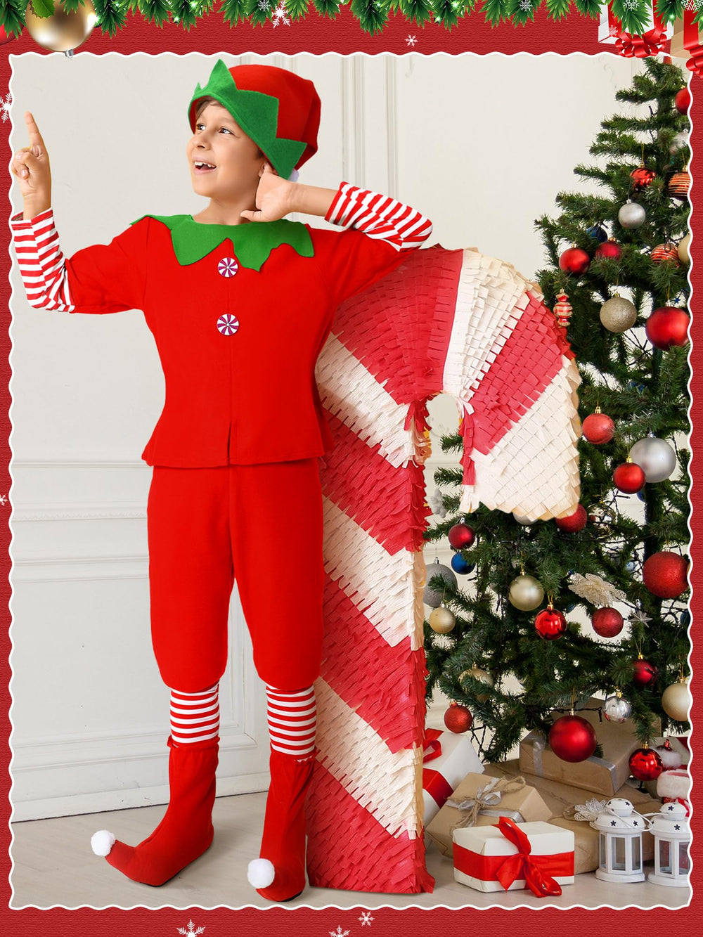 Geyoga Kids Elf Costume on a child at a party, ready for Christmas fun.