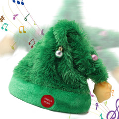 Gfilay dancing Christmas tree hat, front view, adjustable fit for all ages, festive display