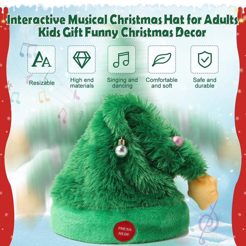 Gfilay musical Santa hat on display, showcasing swinging motion to enhance party vibe