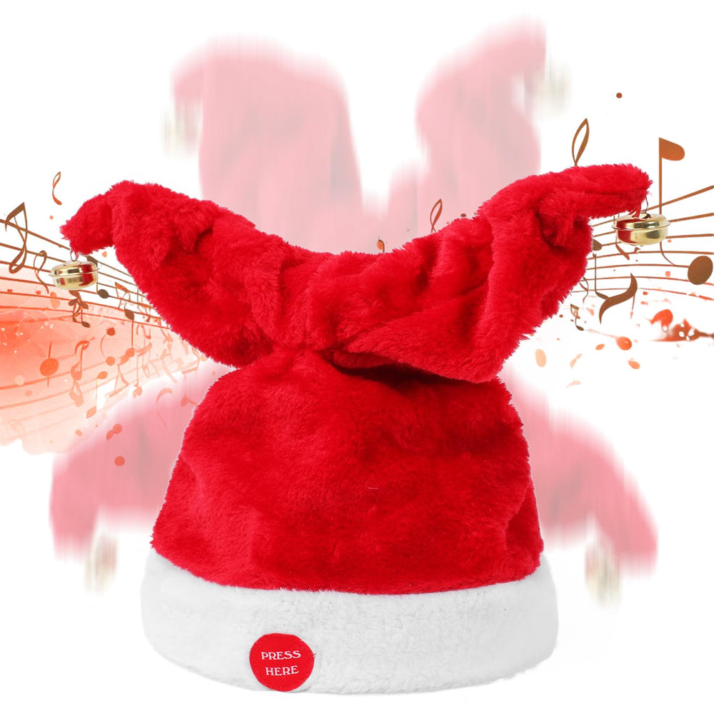 Gfilay singing and dancing electric Santa Hat front view, playful holiday centerpiece.