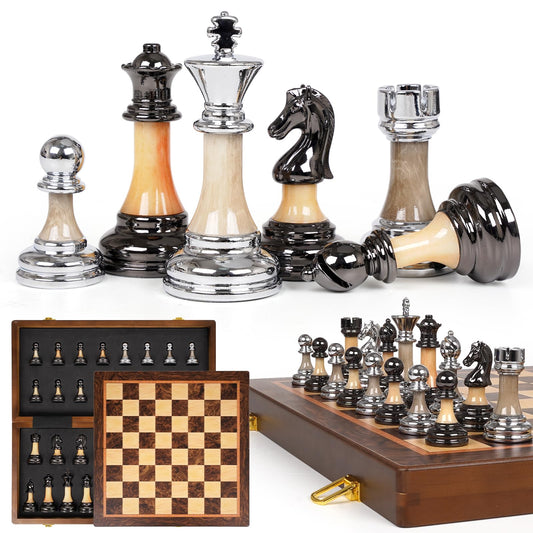 GHOOI luxury 17-inch wooden chess board with marbled finish for elegant gameplay