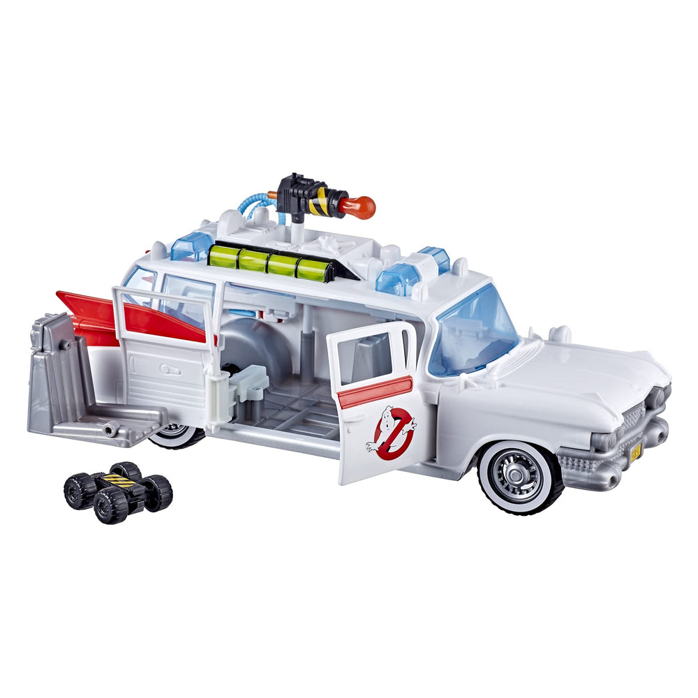 Ghostbusters Ecto-1 playset showing opening doors for interior access.
