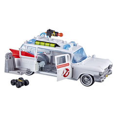 Ghostbusters Ecto-1 playset showing opening doors for interior access.