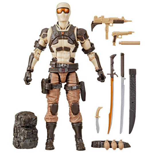 G.I. Joe Desert Commando Snake Eyes figure with backpack, ready for desert missions.