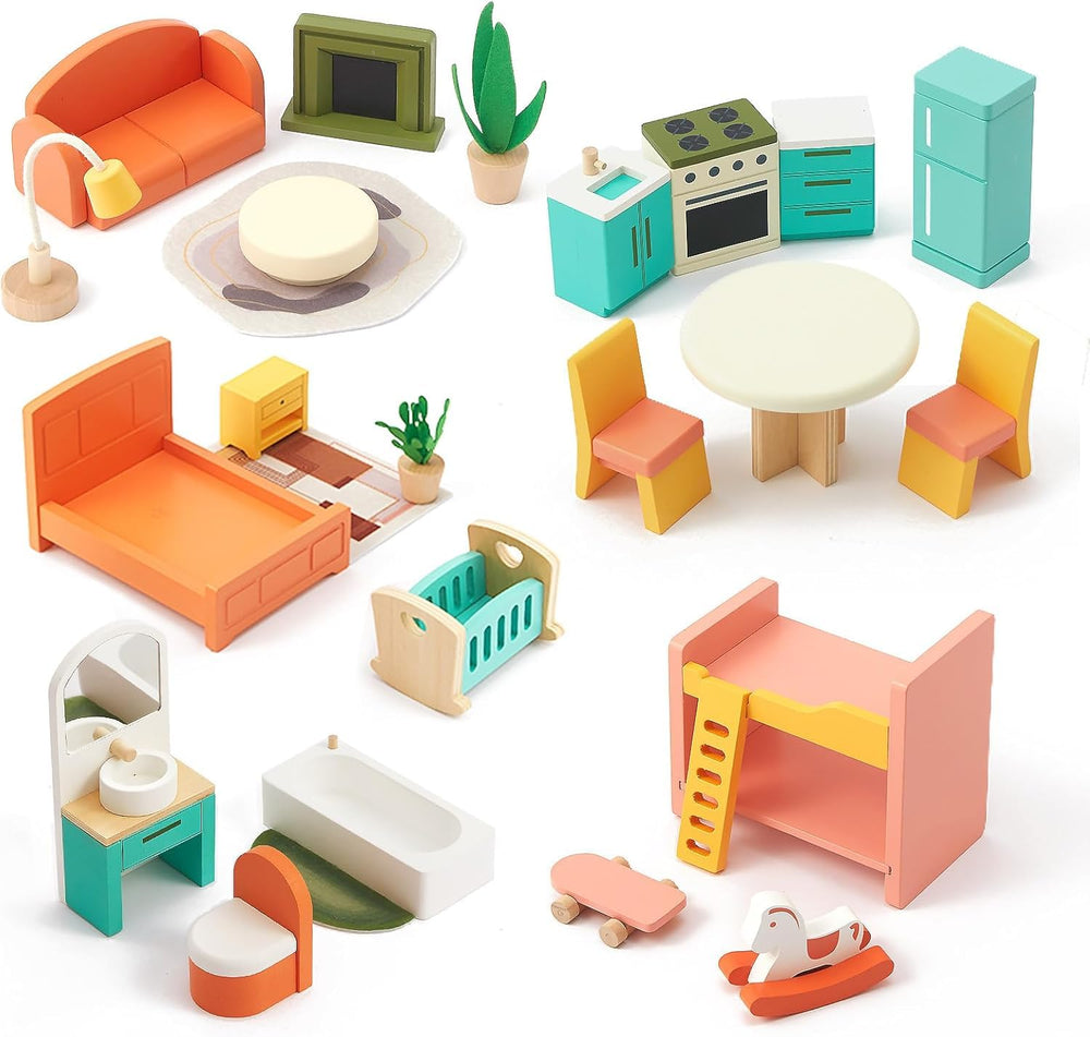 Giant Bean 26pcs dollhouse kitchen furniture in beech wood for imaginative play