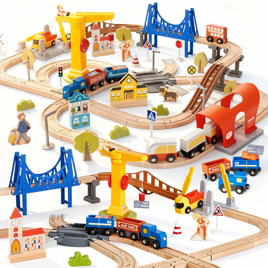 Giant Bean 94pc wooden train set with tracks for imaginative play