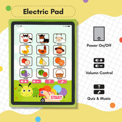 Giant bean Busy Book start button page supports easy activation for curious little hands.