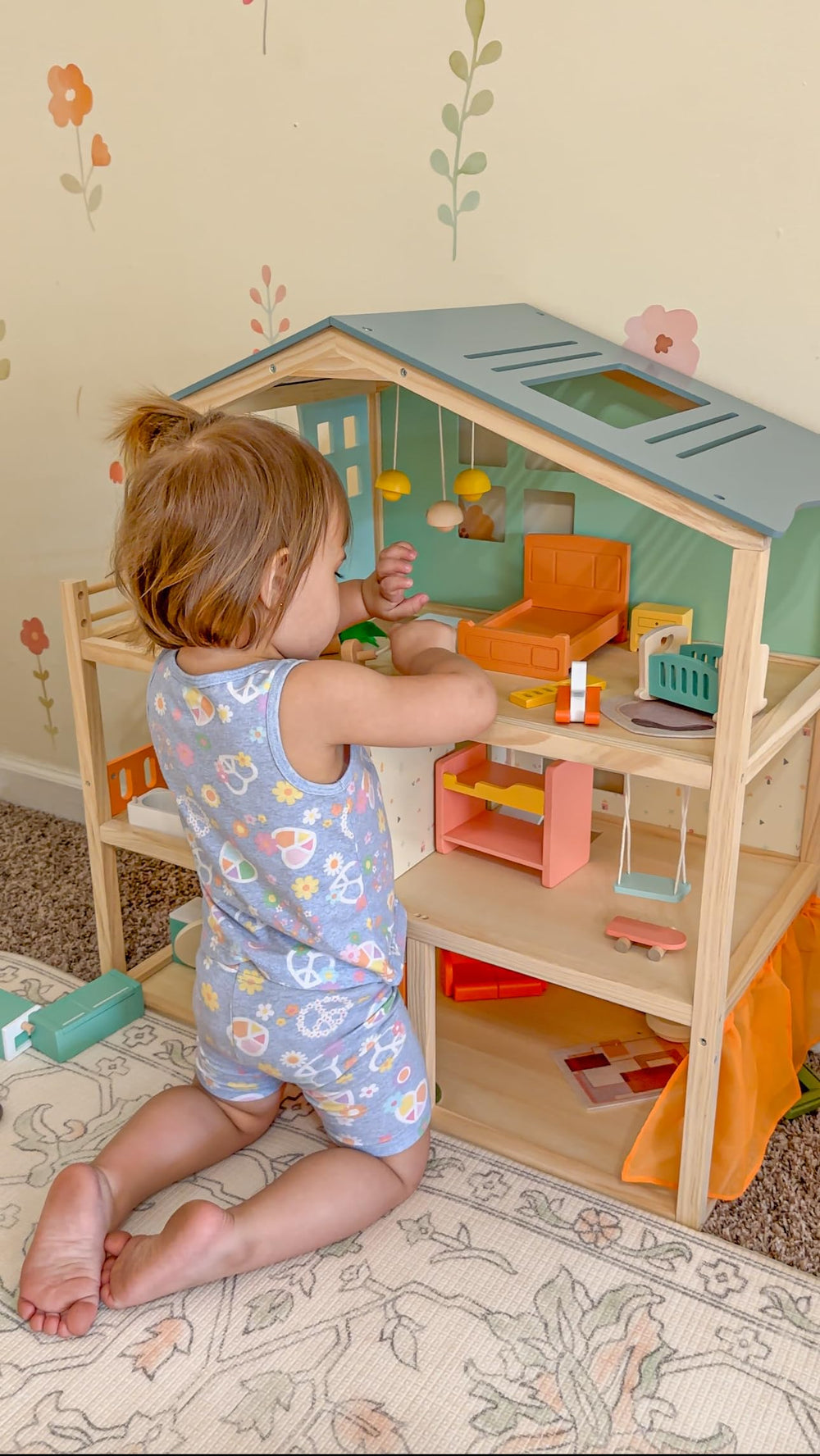 Giant bean dollhouse wooden stairs enhance realistic movement between levels