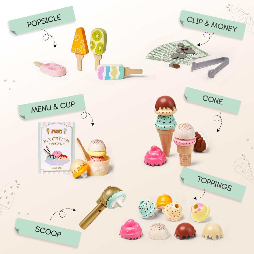 Giant bean wooden popsicles on display for color-themed imaginary treats