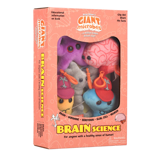 GIANT MICROBES brain plush for neuroscience learning and playful education at home.