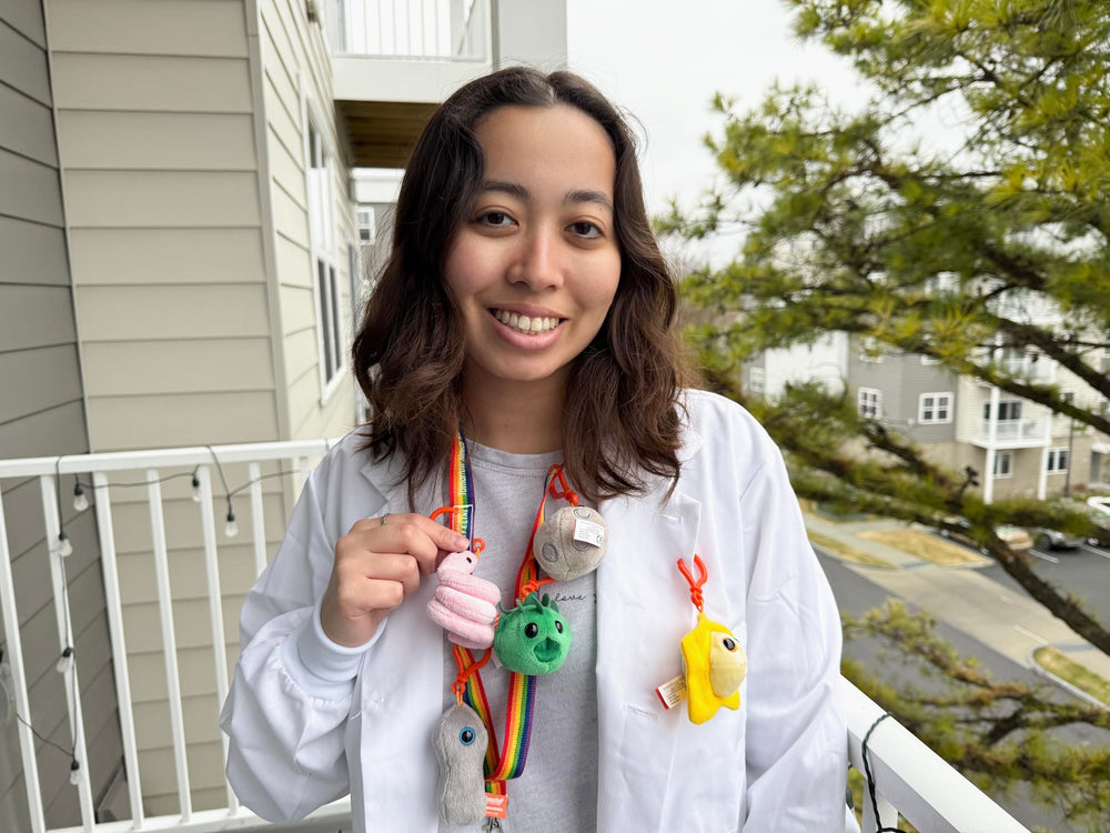 GIANTMICROBES HPV plush keychain, a small educational companion for professionals.