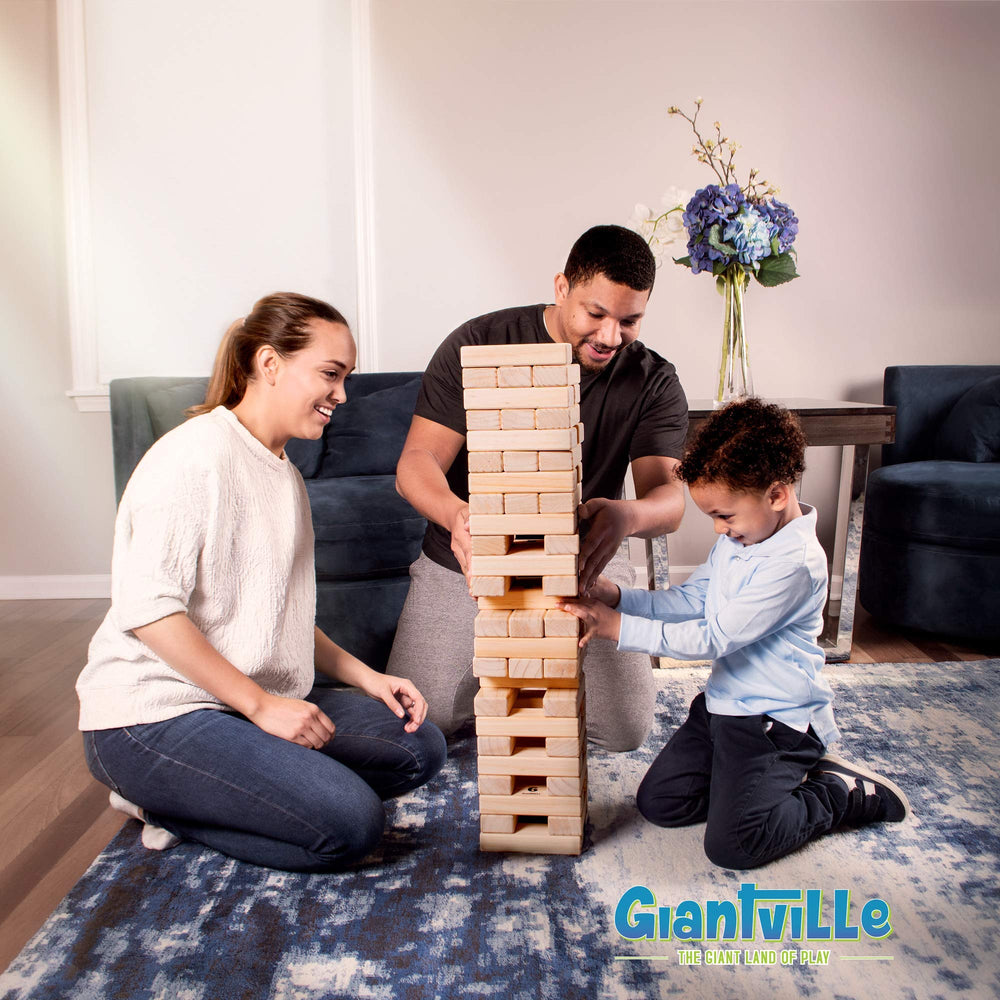 Giantville life-size block tower in progress for family fun