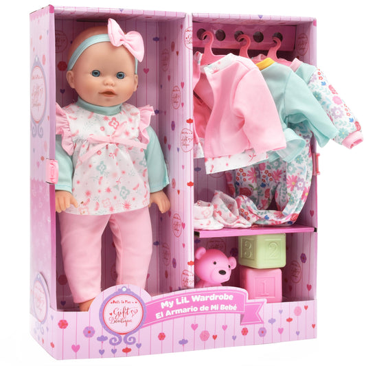 Gift Boutique baby doll closet setup for tidy storage and easy dress-up play