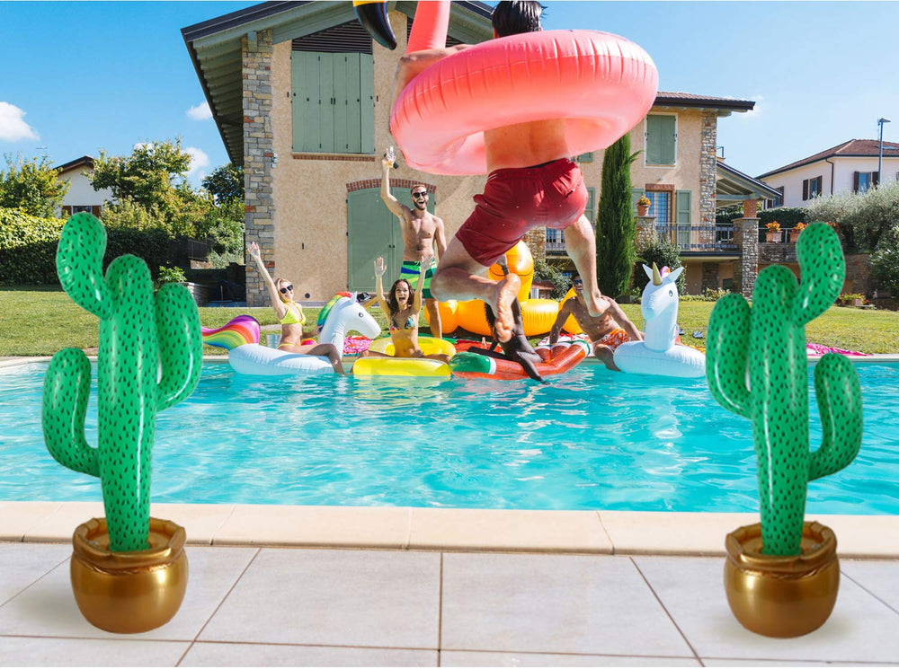 GiftExpress cactus as photo prop at Hawaiian pool or desert-themed parties.