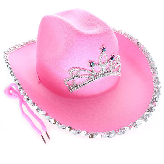 GiftExpress pink cowboy hat with tiara, front view for dress-up