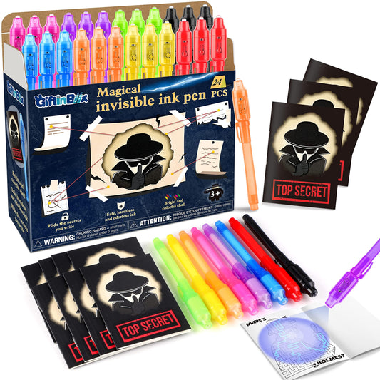 GIFTINBOX invisible ink pen with UV light reveals secret messages for kids at parties.