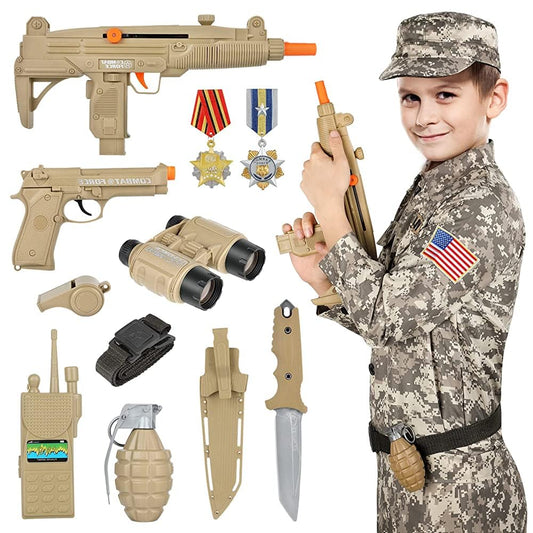 Giftinbox kids army soldier costume front view, ready for imaginative play