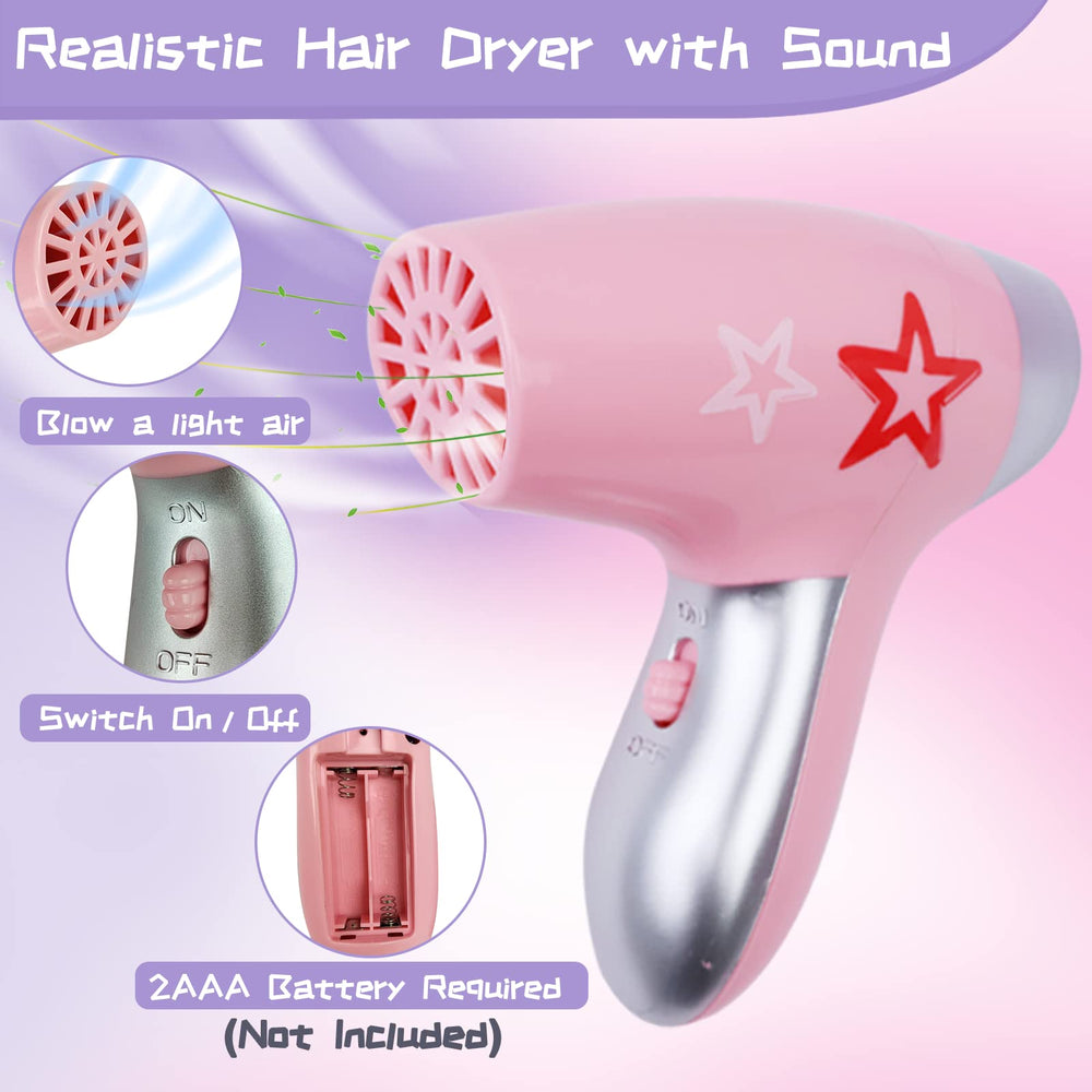 Gifts2U Beauty Salon Set blow dryer shows realistic sounds for pretend styling