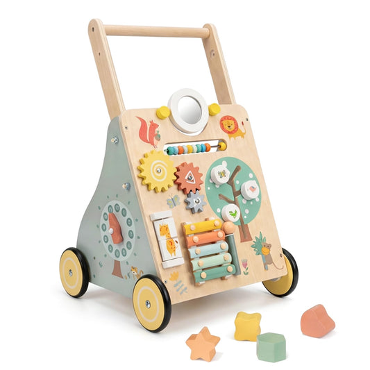 GiggleGems wooden baby walker front view shows kid-friendly design for early exploration.