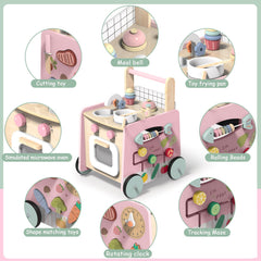 GiggleGems wooden baby walker kitchen play table with oven and knobs