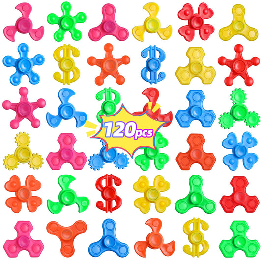 Gigilli 120pcs mini fidget spinner in bright colors for classroom focus and stress relief.