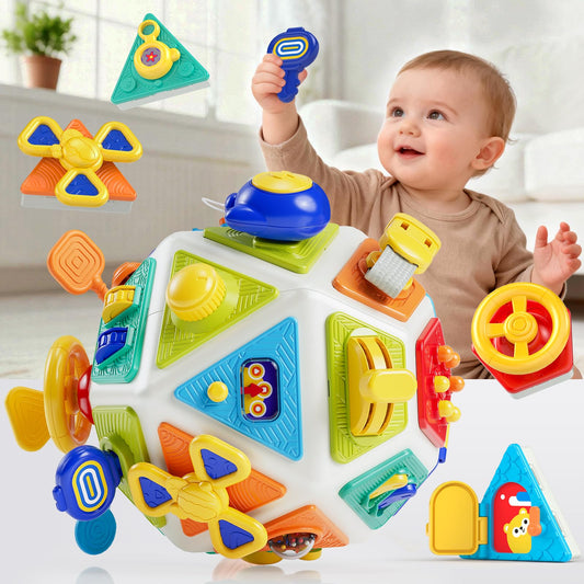 Gigilli 22in1 busy cube spinner boosts fine motor skills through rotation play.